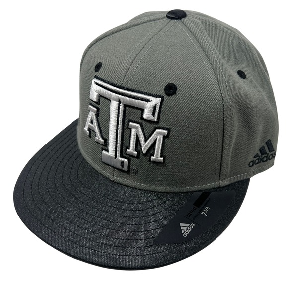 Adidas‎ Texas A&M Aggies Fitted Hat Cap NCAA Baseball Gray Black Mens 7 3/8 - Picture 1 of 8